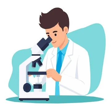Scientist working with a microscope in the laboratory. Vector illustration. Stock Illustration