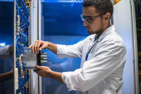 Scientist Working with Supercomputer 스톡 사진