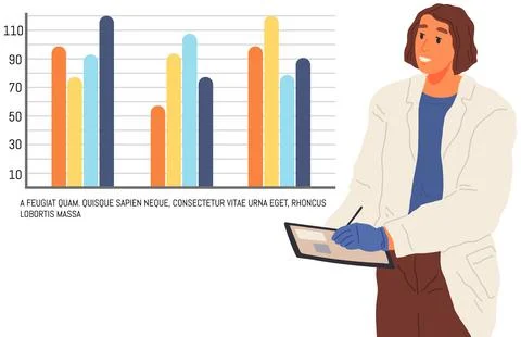 Scientist works with data analytics and research of statistics. Woman with loupe Stock Illustration