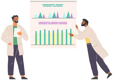 Scientist works with data analytics and research of statistics. Man with loupe Stock Illustration