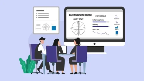 Scientists Analyzing Quantum Computing Research Data cartoon animation Stock Footage 337943374