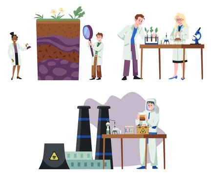 Scientists analyzing soil levels and composition, flat vector illustration Stock Illustration