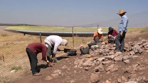 Scientists and workers involved in archaeological excavations near Gobeklitepe Stock Footage