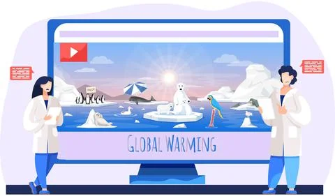 Scientists are researching global warming. Video with animals suffering from Illustrazione stock