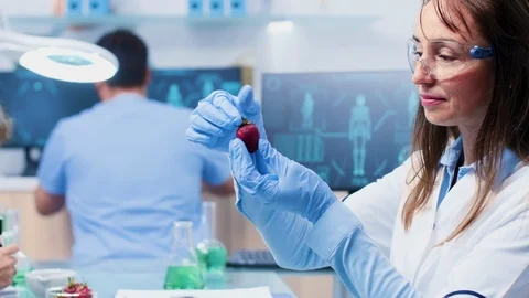 Scientists are testing fruits for experiments Stock Footage 111815388