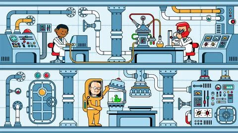 Scientists in biotechnology laboratory Illustrazione stock