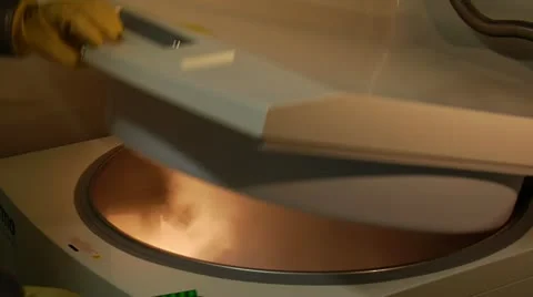 Scientists in bubble suit opens deep-freeze to access lab samples 스톡 동영상 21528783