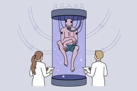 Scientists discovering alien in tube イラスト素材