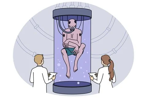 Scientists discovering alien in tube Stock Illustration