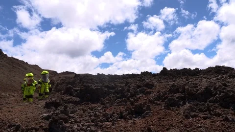 Scientists doing research in mars landscape Stock Footage 93533800