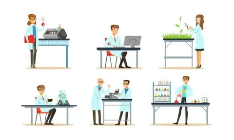 Scientists Doing Researches and Calculations in the Laboratory Vector Illustrazione stock