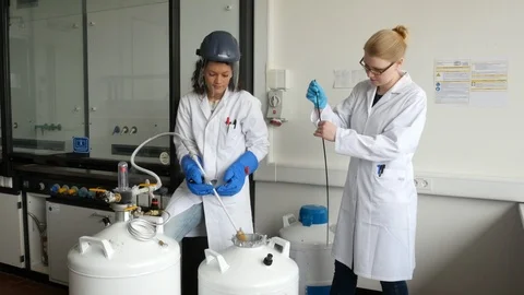 Scientists with dry ice Stock Footage 89023649