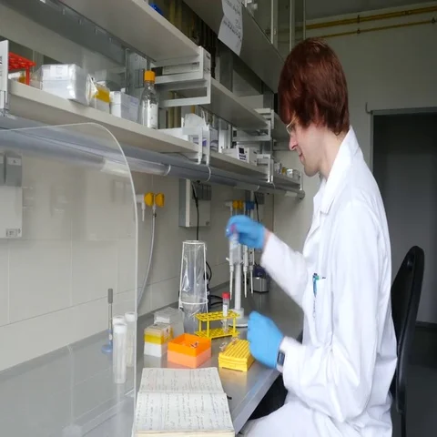 Scientists during his research in the laboratory. Stock Footage 69389960