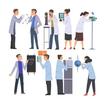 Scientists, Engineers or Programmers in Lab Set, Men and Women in White Coats Stock-Illustration