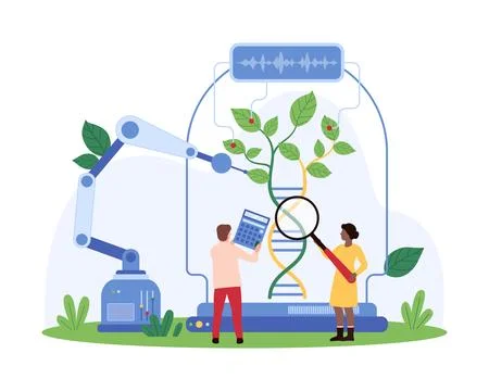Scientists Enhancing DNA with Robotics concept Stock Illustration