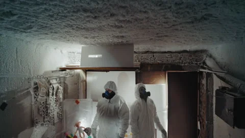 Scientists examine cold. Scientists investigate frozen utility chamber shadows Video stock 342741122