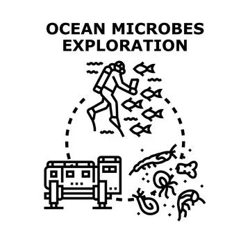 Scientists exploring ocean microbes and marine life in deep water Stock Illustration