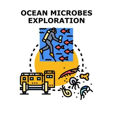 Scientists exploring ocean microbes and marine life in deep water Stock Illustration