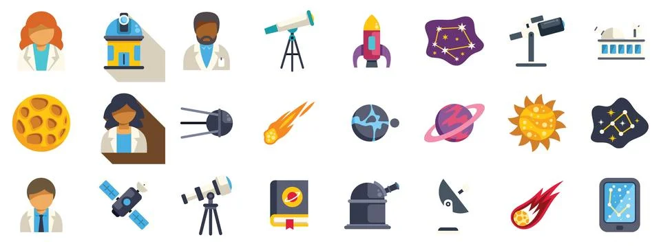 Scientists exploring space with telescopes and rockets Stock Illustration