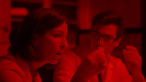 Scientists getting shocked realizing lab test results Video stock 124714824