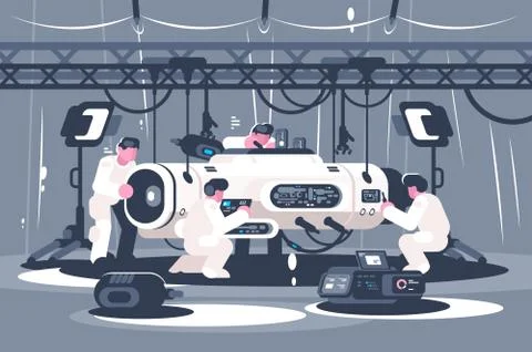 Scientists group preparing equipment for launching Stock Illustration