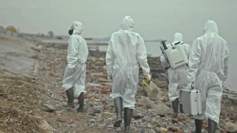 Scientists in Hazmat Suits Enter Biohazard Zone in Slow Motion #Shorts Stock Footage 320030064