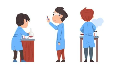 Scientists in lab coats doing scientific research in laboratory cartoon vector イラスト素材