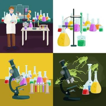 Scientists lab concept with man making research vector illustration Stock Illustration