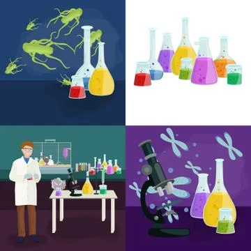 Scientists lab concept with man making research vector illustration Stock Illustration