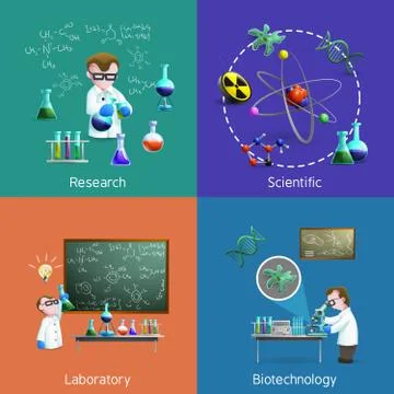 Scientists  In Lab Icons Set Stock Illustration