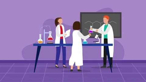 Scientists in lab. People in white coat working with chemicals Stock Footage 235649807