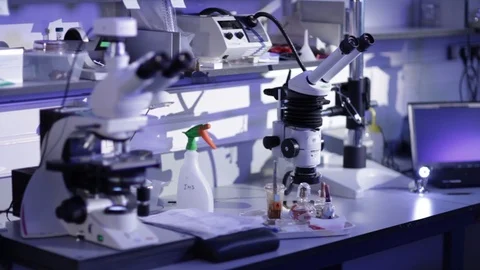 Scientists laboratory and microscope Stock Footage 118260023