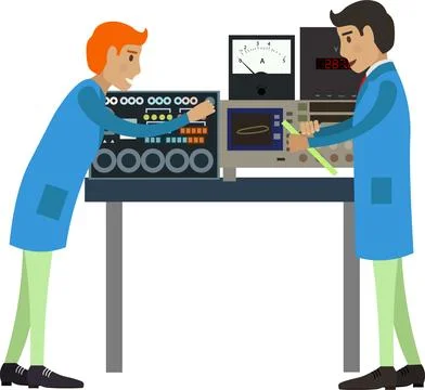 Scientists laboratory workers conducting analysis and research vector icon Stock Illustration