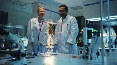 Scientists Looking at Augmented Reality DNA Chain Vidéo 148480128