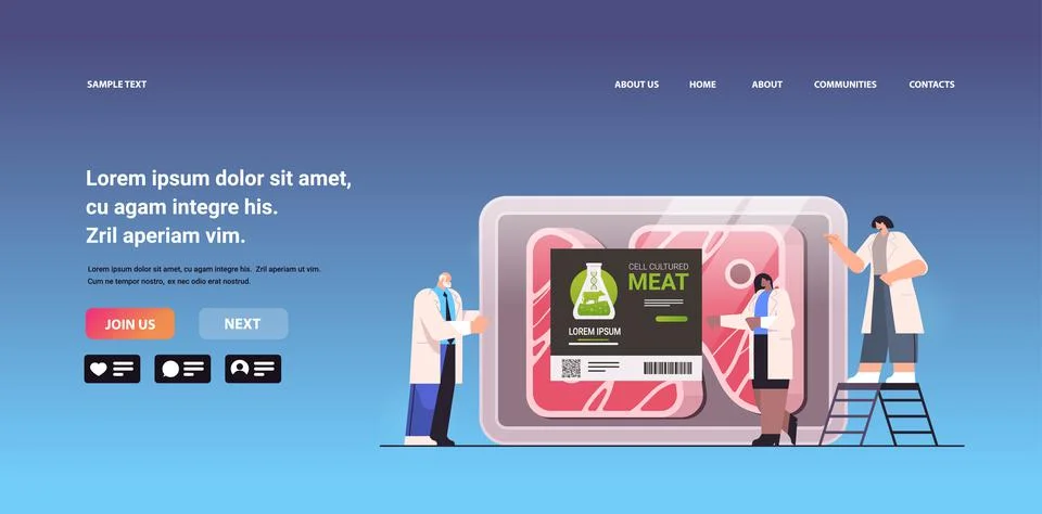 Scientists looking at plastic container with cultured red raw meat made from イラスト素材