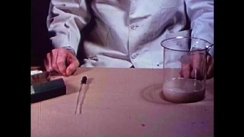 A scientists looks at digested pork under a microscope to check for the parasite Stock Footage 101310998