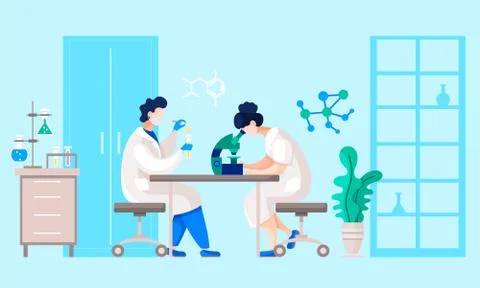 Scientists Making Experiment in Research Lab Room イラスト素材