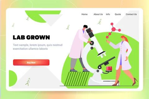 Scientists with microscope inspecting meat sample in laboratory artificial lab Illustrazione stock