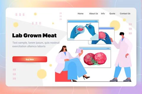 Scientists opening web browser windows with cultured red raw meat made from Stock Illustration