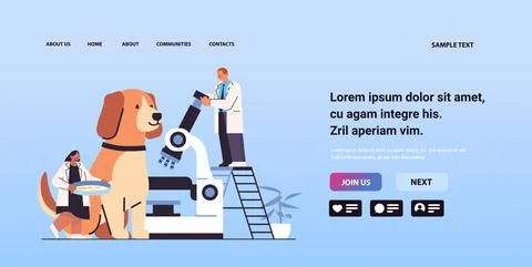 Scientists or veterinary workers doing experiments in lab with experimental dog Illustrazione stock