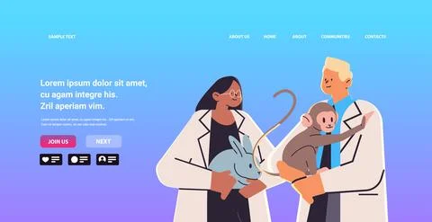Scientists or veterinary workers doing experiments in lab with experimental Stock Illustration