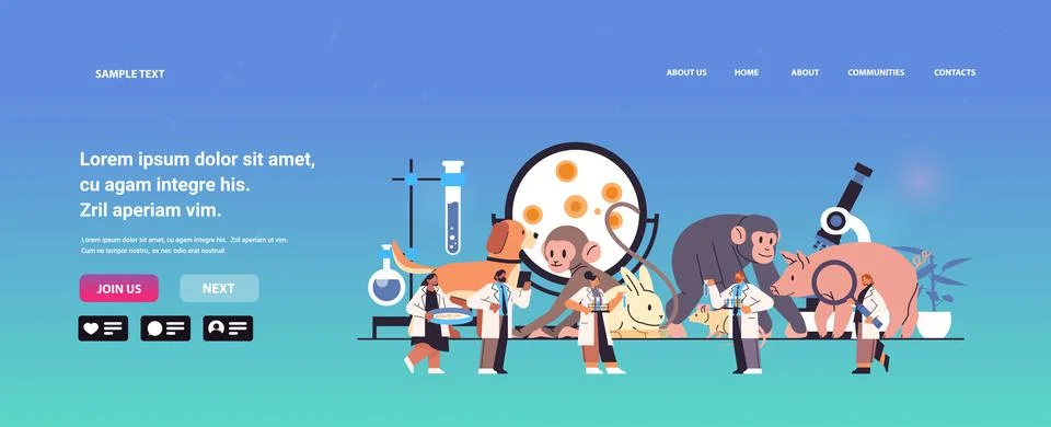 Scientists or veterinary workers team doing experiments in lab with experimental Stock Illustration