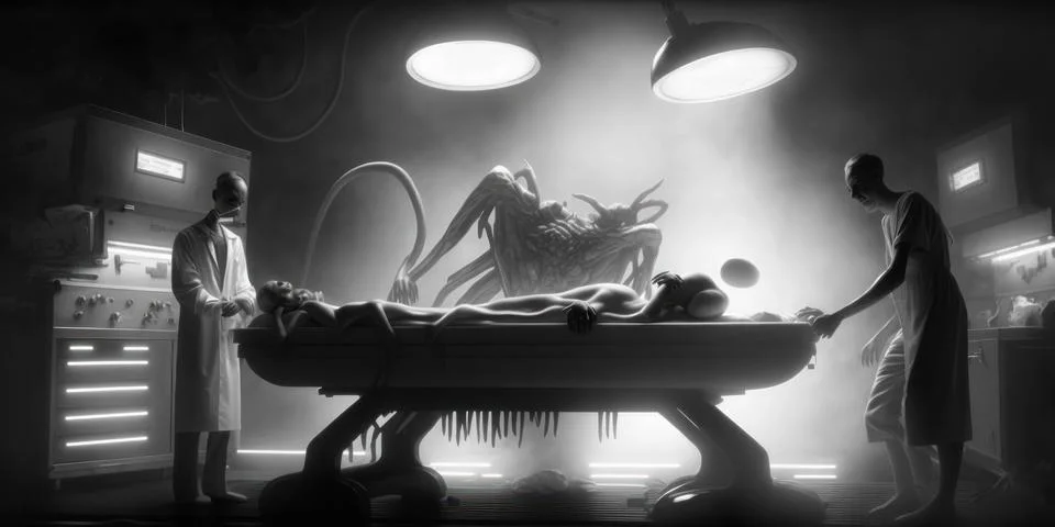 Scientists Perform Alien Autopsy Illustrazione stock