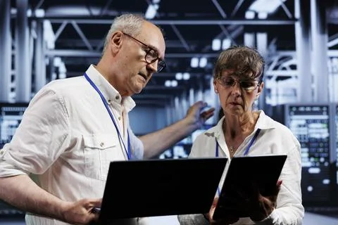 Scientists perform server tests Stock Photos