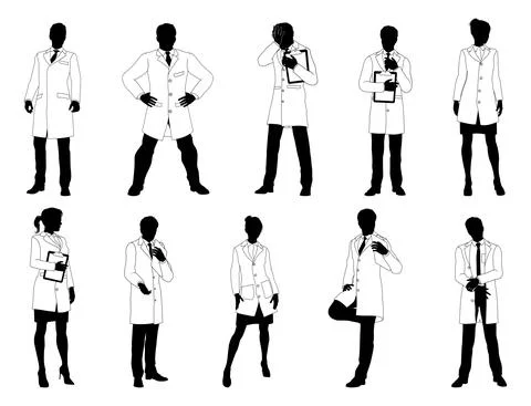 Scientists Professors Engineers Silhouettes Set Stock Illustration