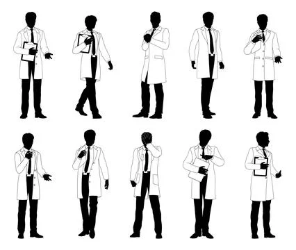 Scientists Professors Engineers Silhouettes Set Stock Illustration