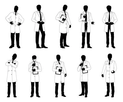 Scientists Professors Engineers Silhouettes Set Stock Illustration