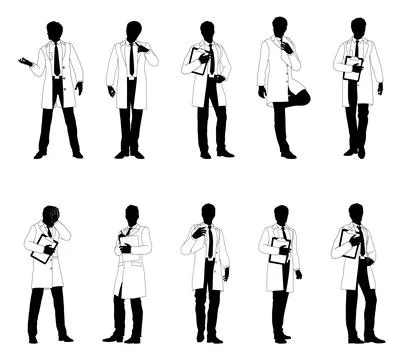 Scientists Professors Engineers Silhouettes Set Stock Illustration