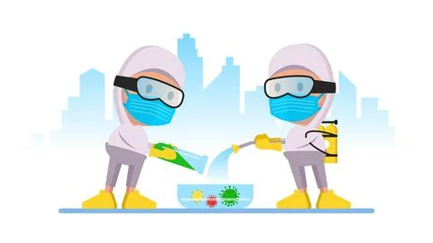 Scientists in protective form fight the virus. Illustrazione stock