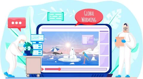 Scientists researching causes of global warming. Video with animals suffering Illustrazione stock